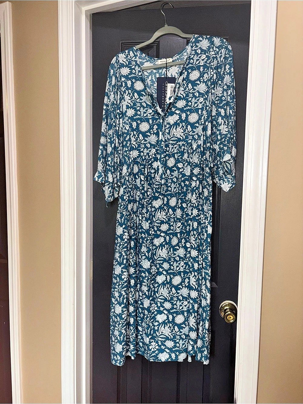 Anna-Kaci Floral Midi Dress in Blue & White XL NWT